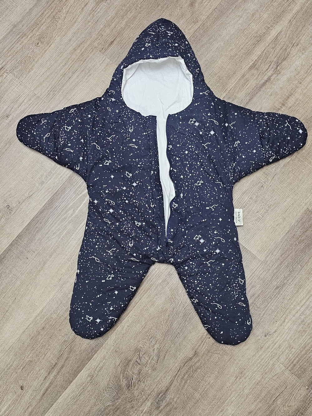 Baby Star-Shaped Snowsuit One-Piece in Navy with Constellation Print
